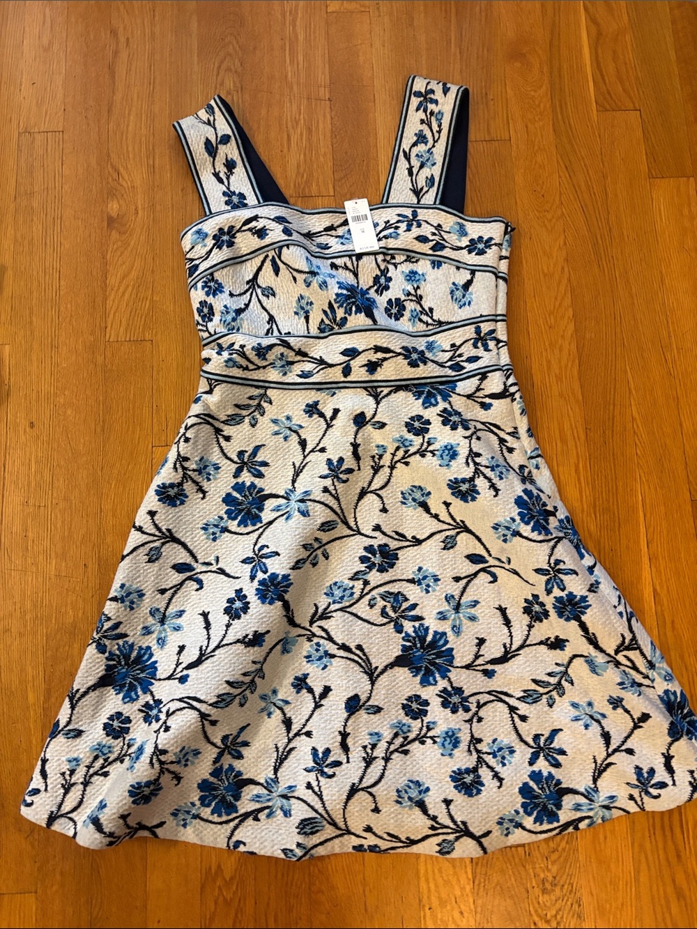 Maeve Cream Mini Dress with Blue Floral Embroidery